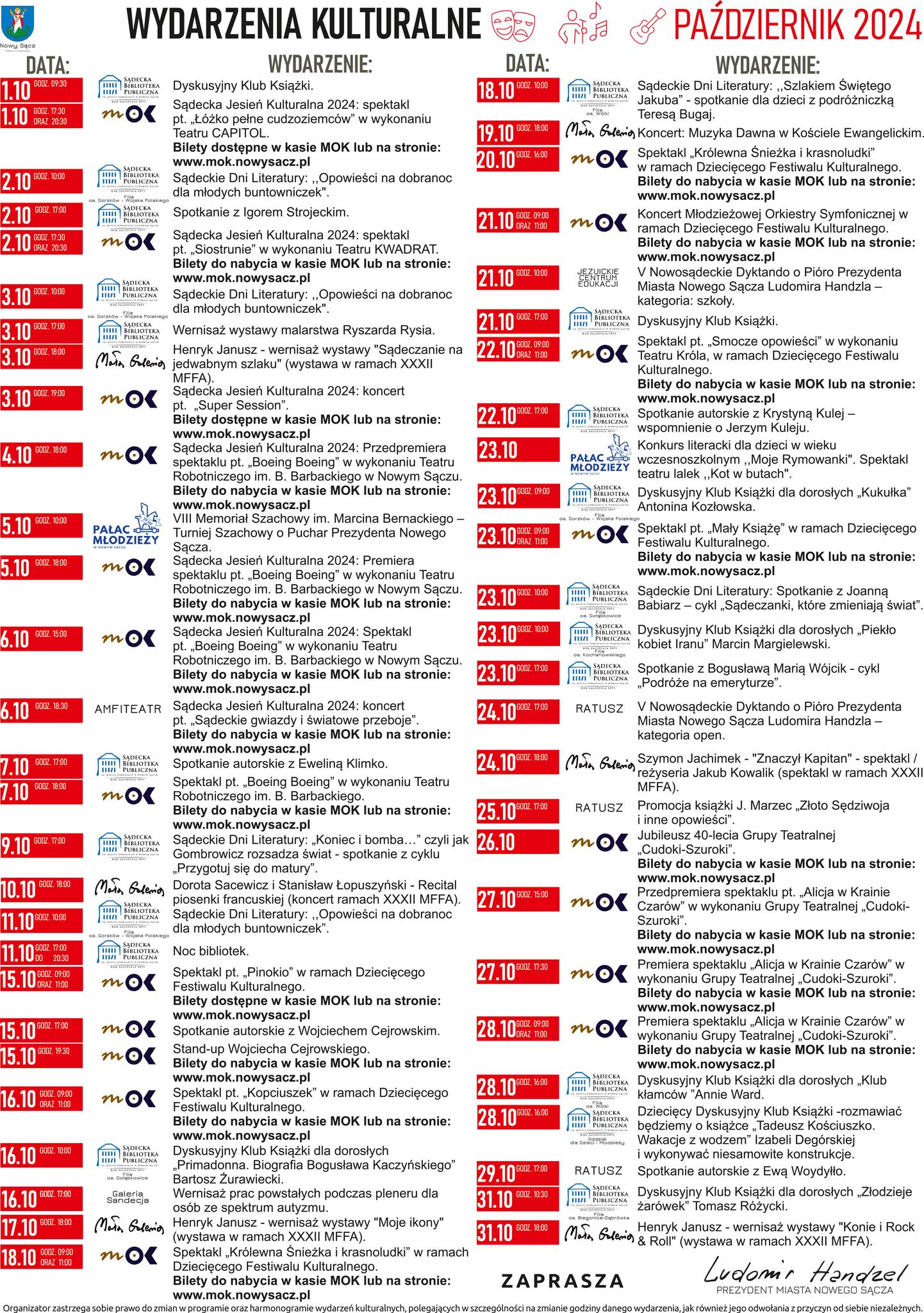 Kalendarz wydarzeń kulturalnych – październik 2024