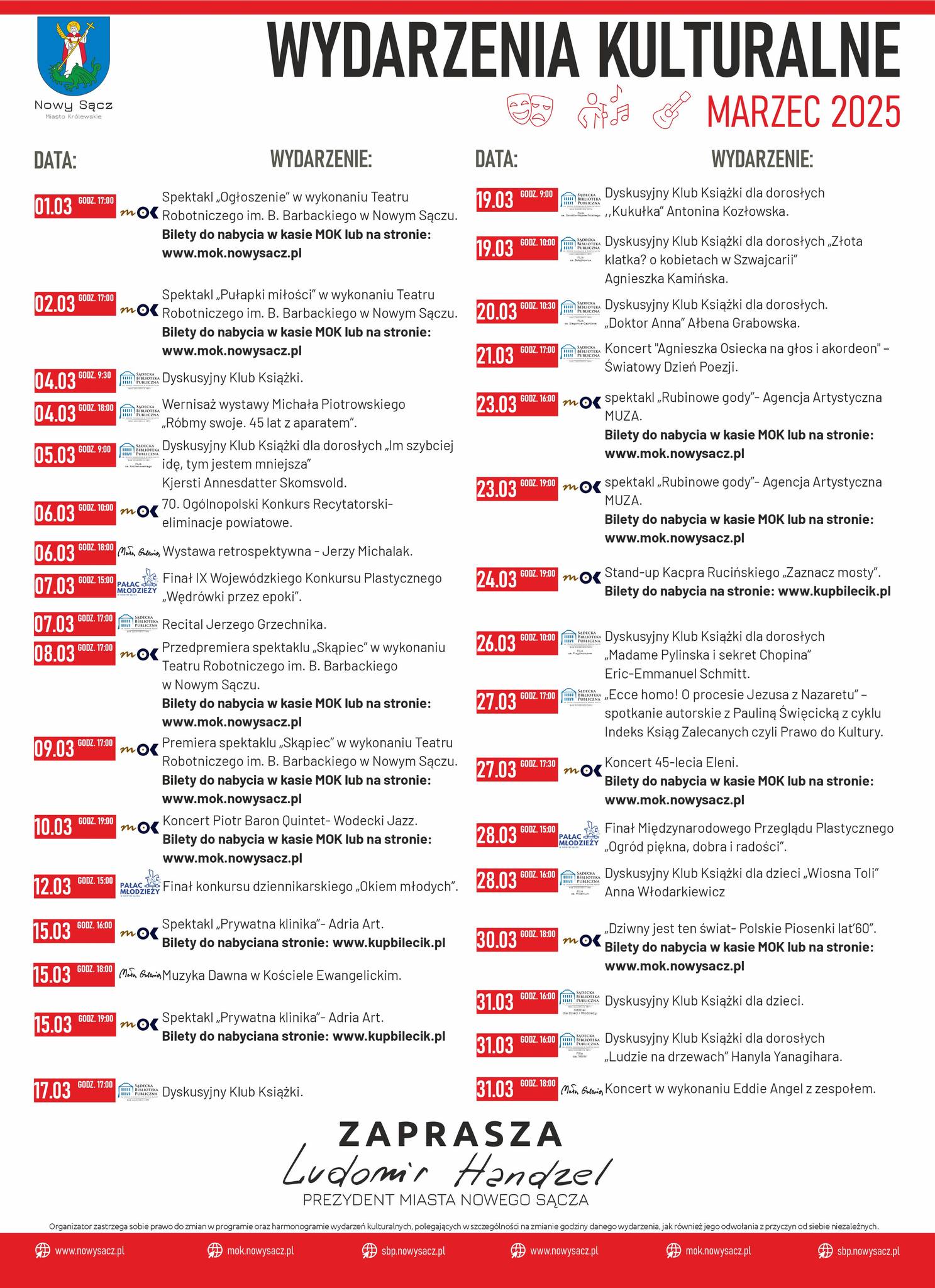 Wydarzenia kulturalne w Nowym Sączu – marzec 2025. 