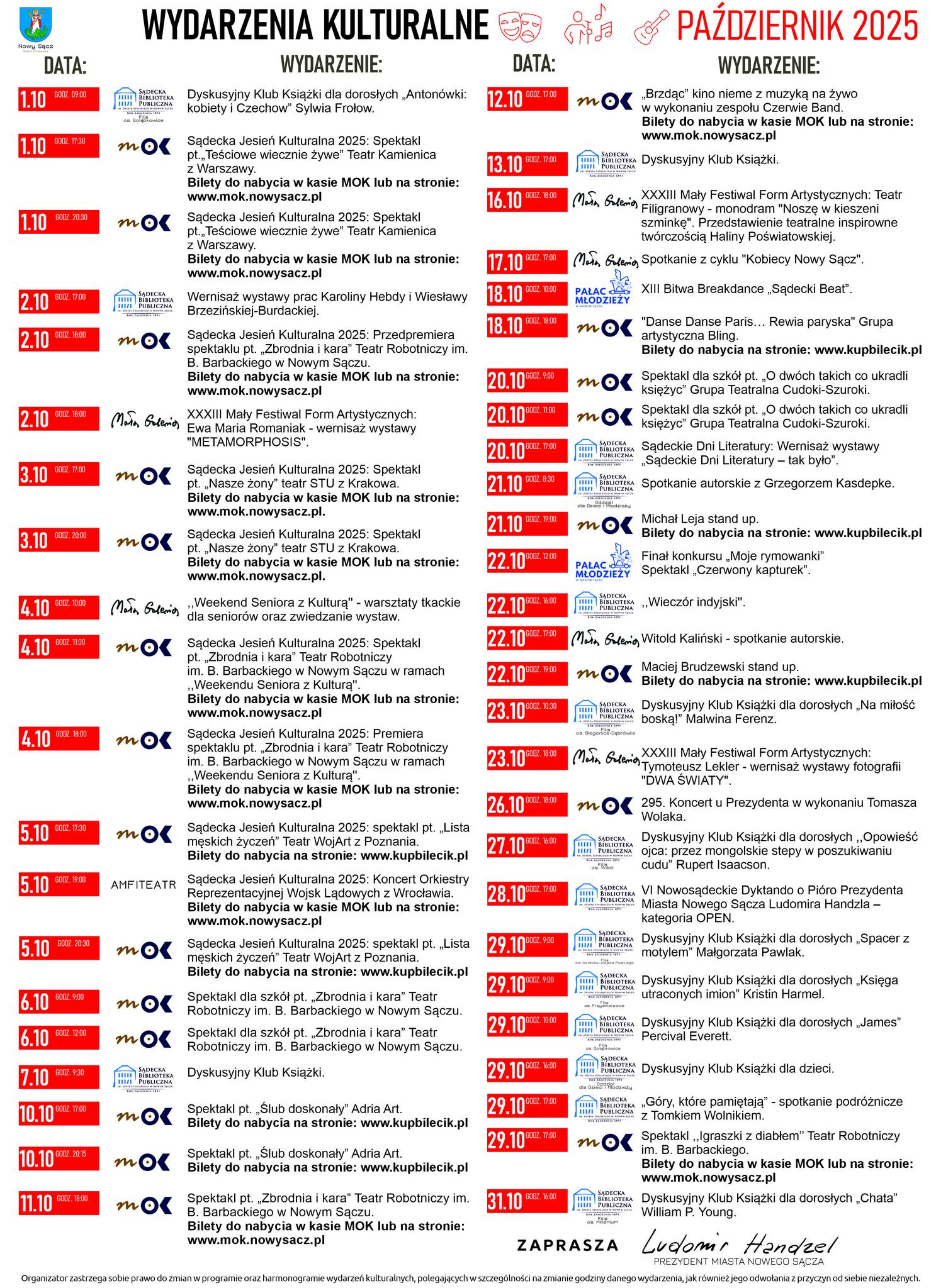 Wydarzenia kulturalne w Nowym Sączu – październik 2025
