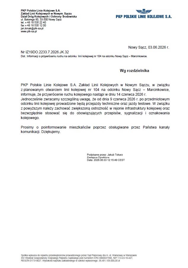 Powrót ruchu kolejowego