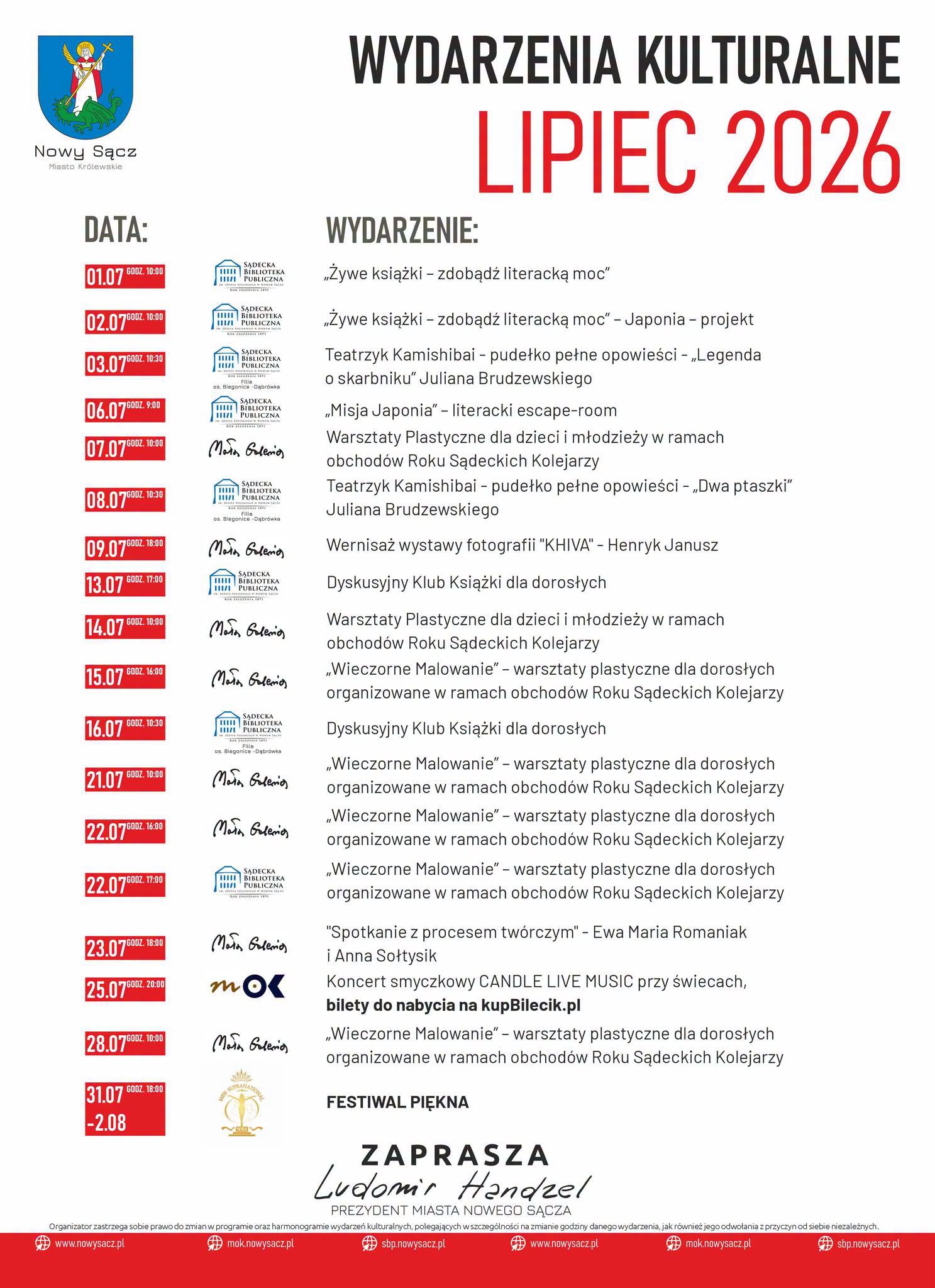 Wydarzenia kulturalne w Nowym Sączu – lipiec 2026