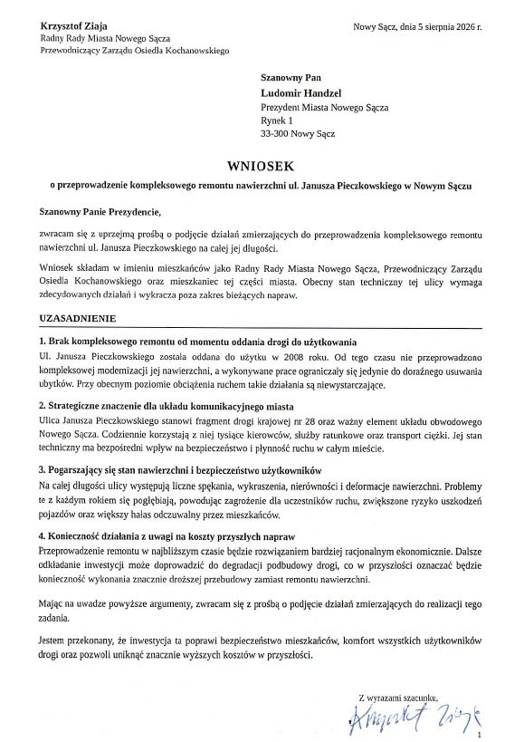 Wniosek Radnego Krzysztofa Ziai