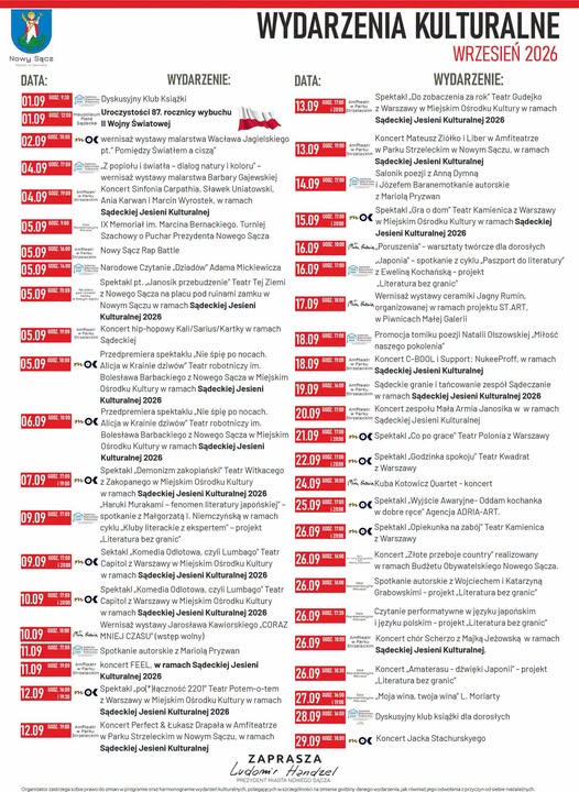 Wydarzenia kulturalne w Nowym Sączu – wrzesień 2026